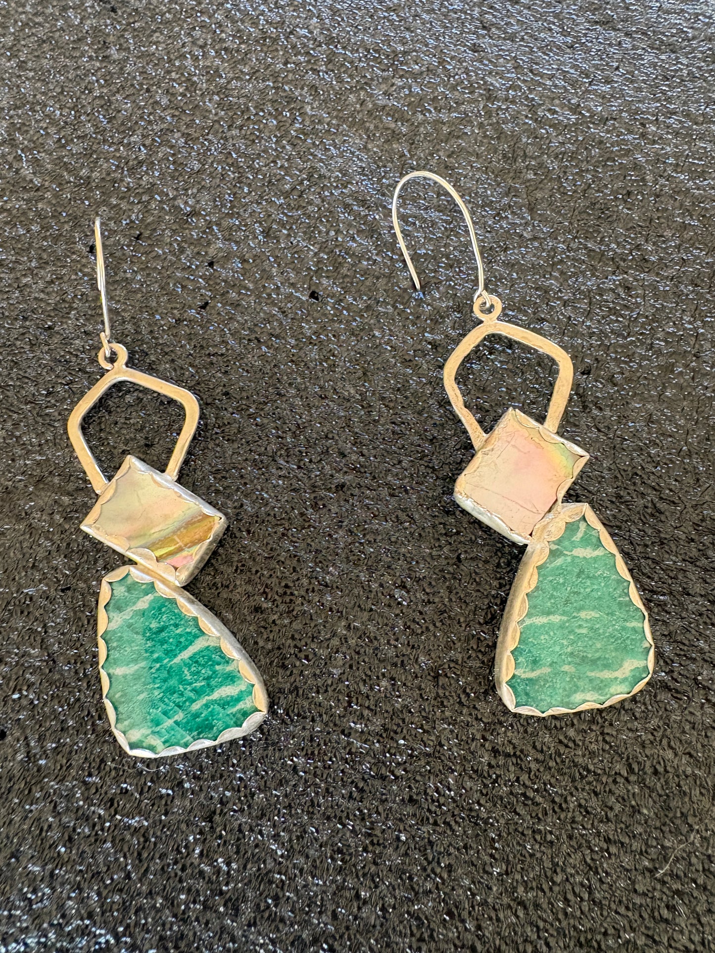 Amazonite and Mother of Pearl Dangle earrings in Sterling silver