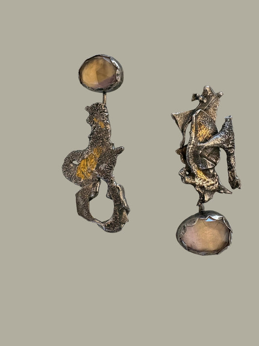 Asymmetric fused Sterling silver and Ametrine earrings with Kuem Boo