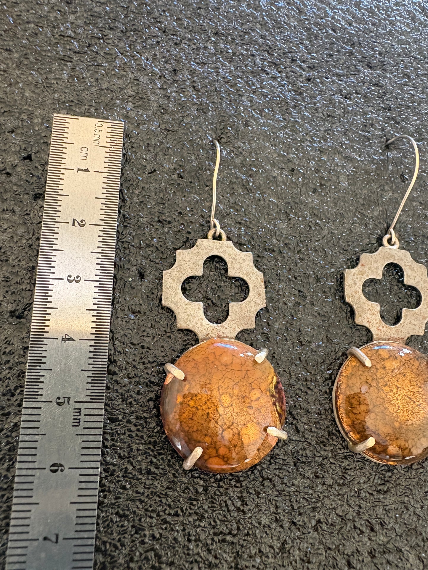 Brown Enamel , steel and sterling silver earrings