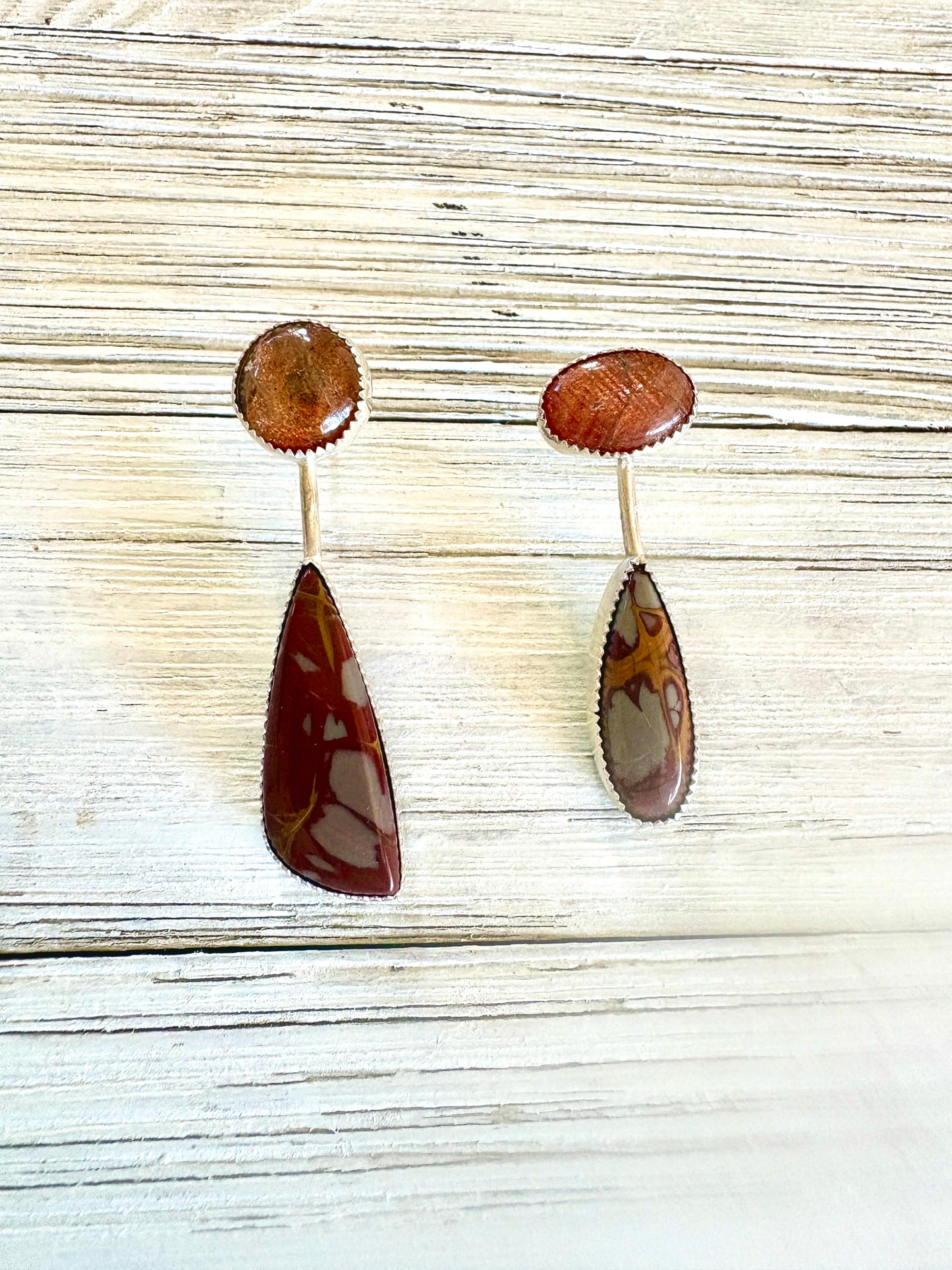 Red Jasper Asymmetric, One of a kind earrings with posts