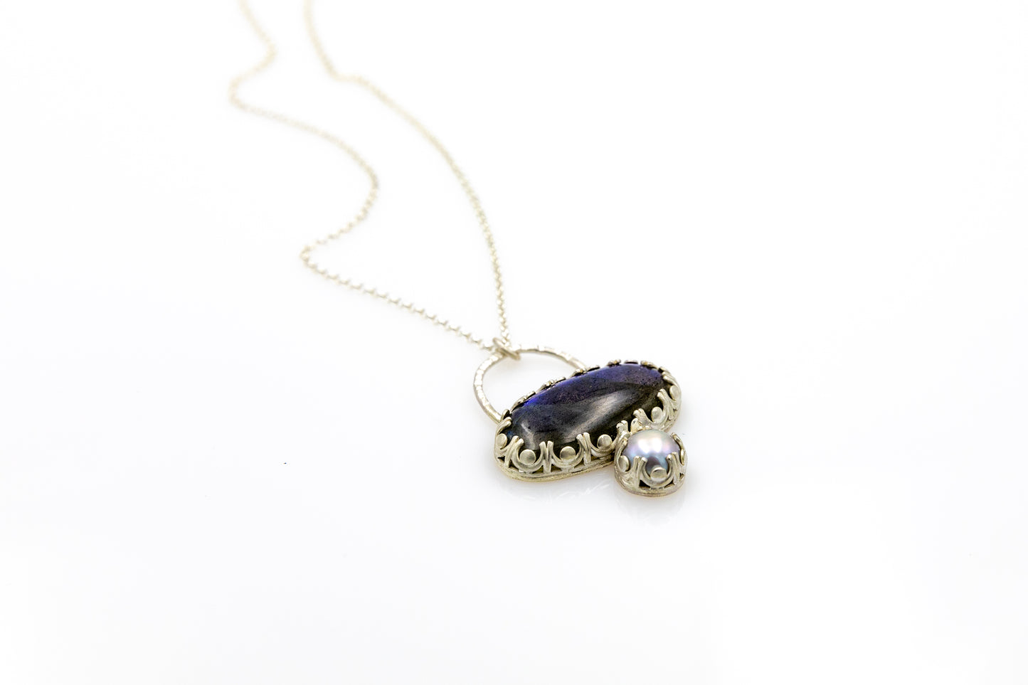 labradorite and pearl silver necklace