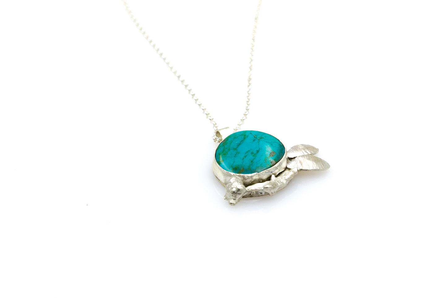 silver twig and turquoise necklace