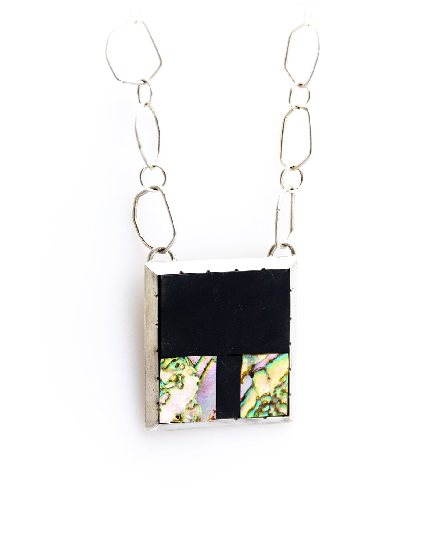 Black jet and Abalone inlay geometric statement necklace