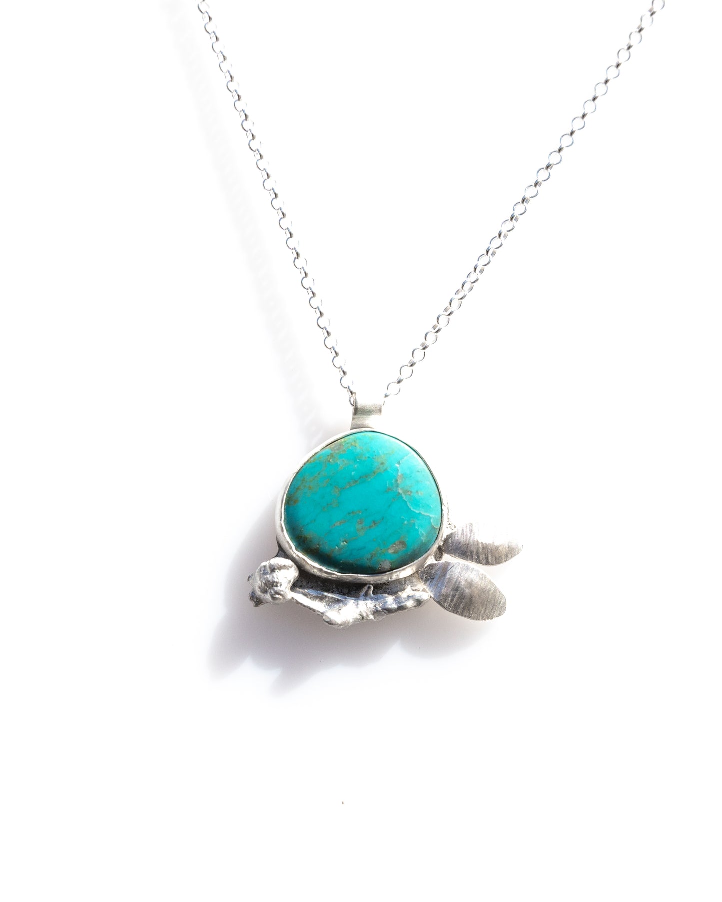 silver twig and turquoise necklace