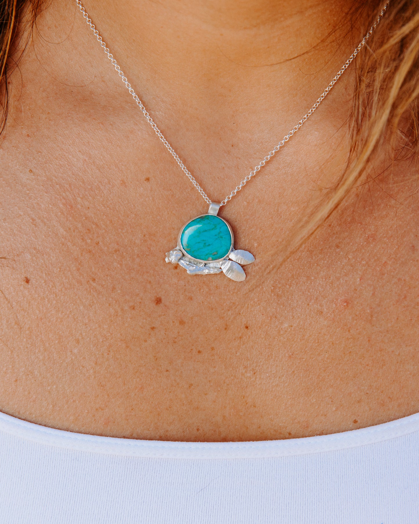 silver twig and turquoise necklace