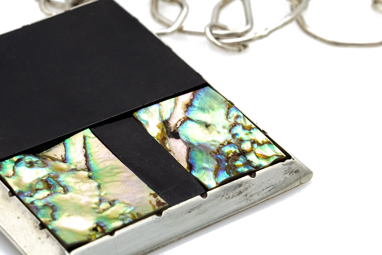 Black jet and Abalone inlay geometric statement necklace