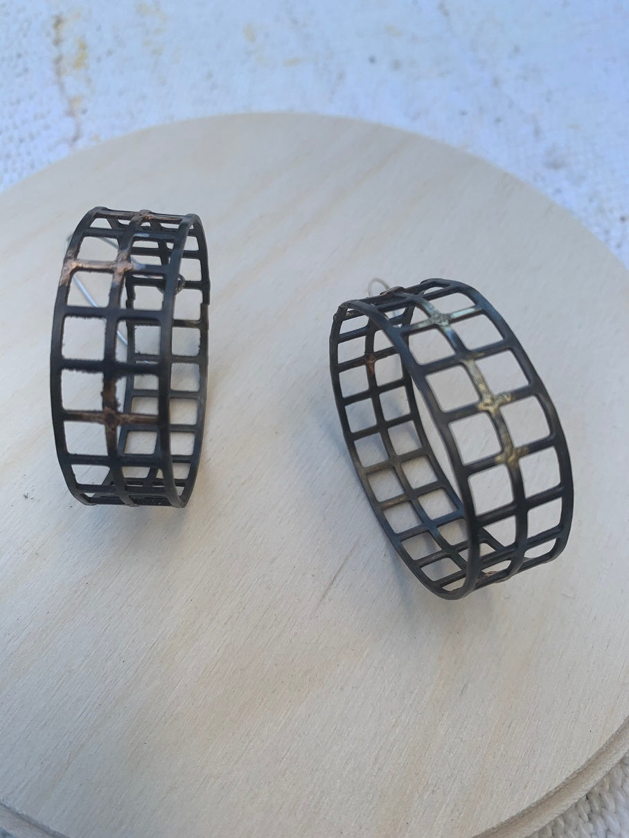 Steel wheel sculptural earrings