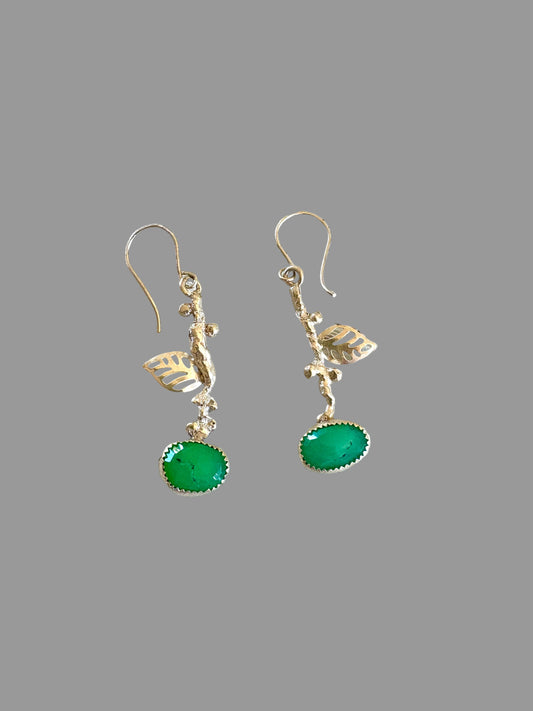 Chrysoprase dainty twig and leaf earrings 