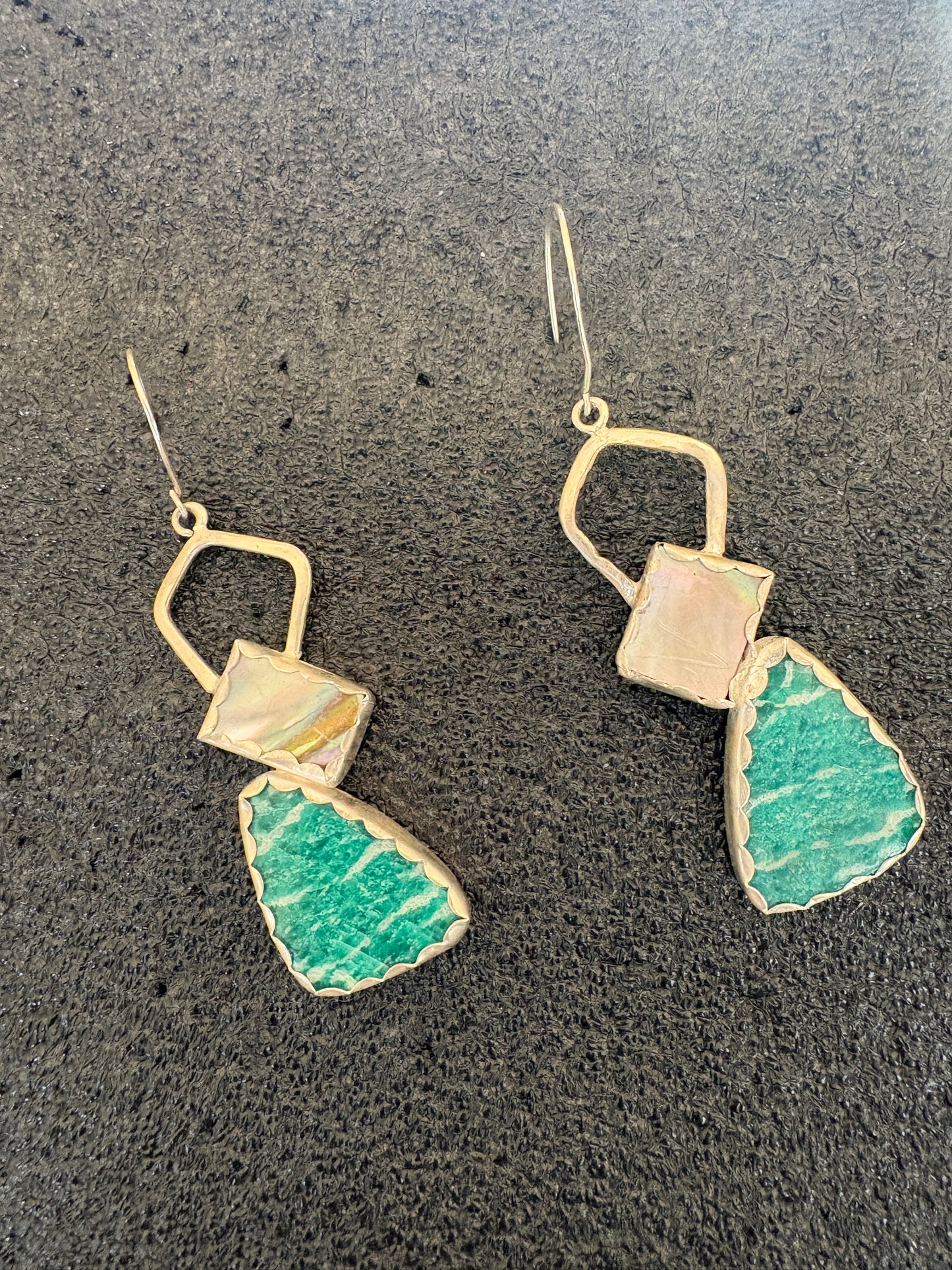 Amazonite and Mother of Pearl Dangle earrings in Sterling silver