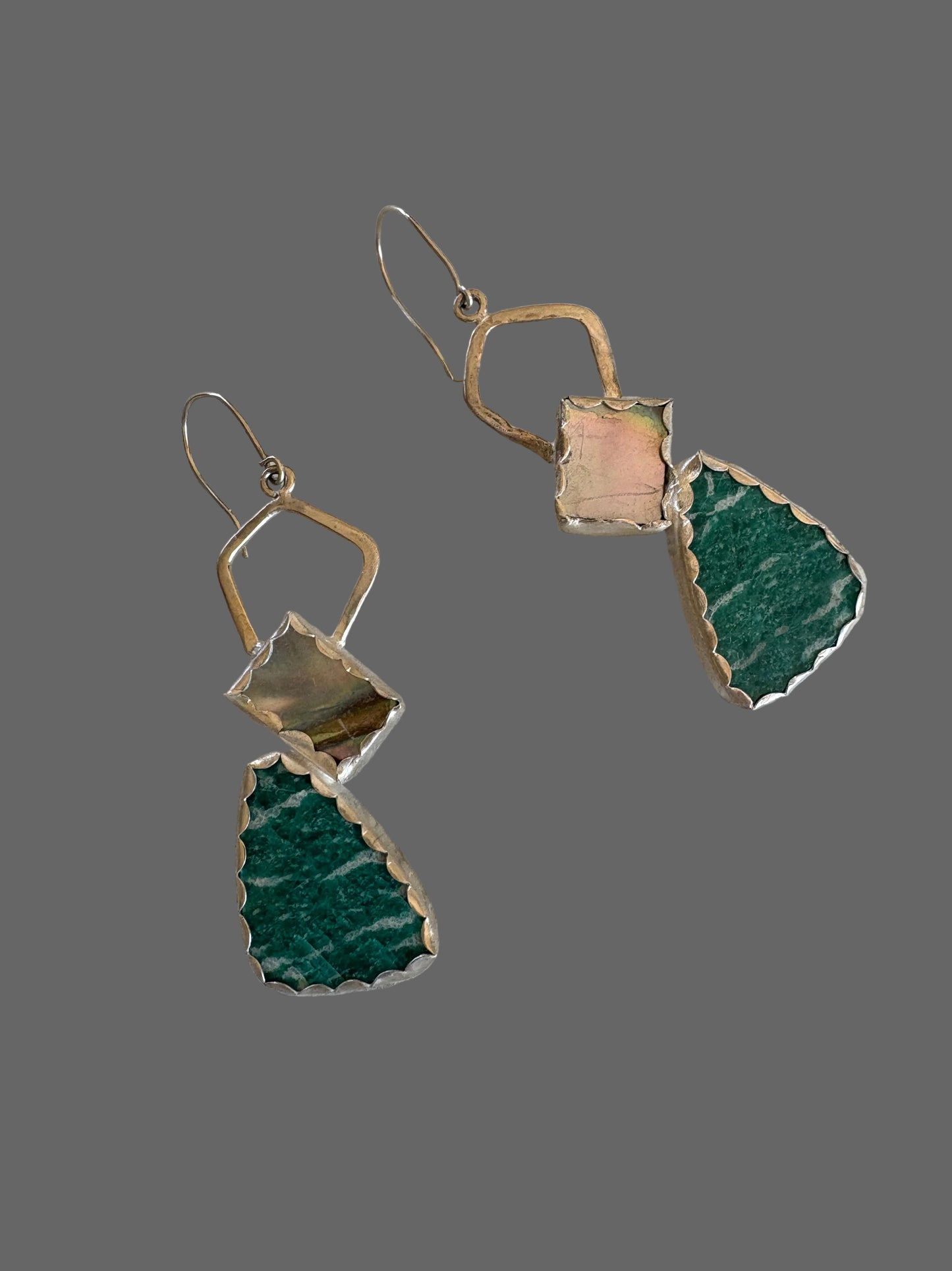 Amazonite and Mother of Pearl Dangle earrings in Sterling silver