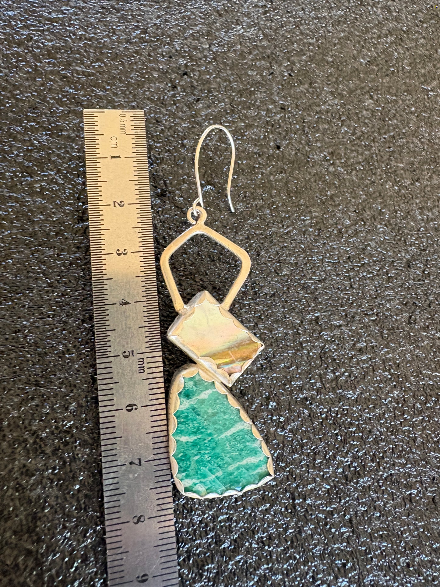 Amazonite and Mother of Pearl Dangle earrings in Sterling silver