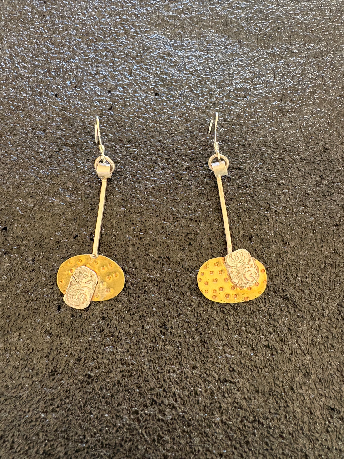 Two tone brass and sterling silver lightweight dangle earrings