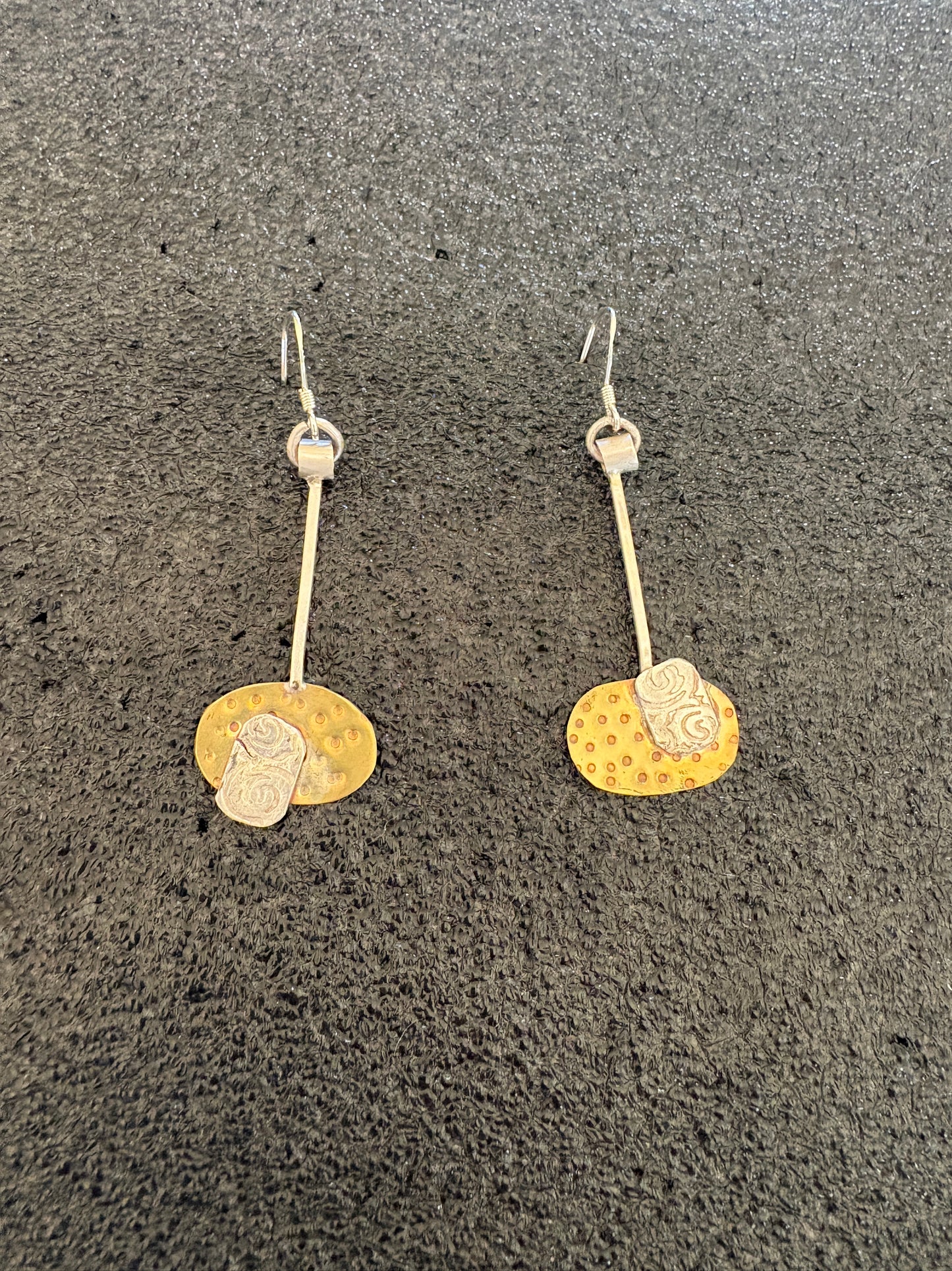 Two tone brass and sterling silver lightweight dangle earrings