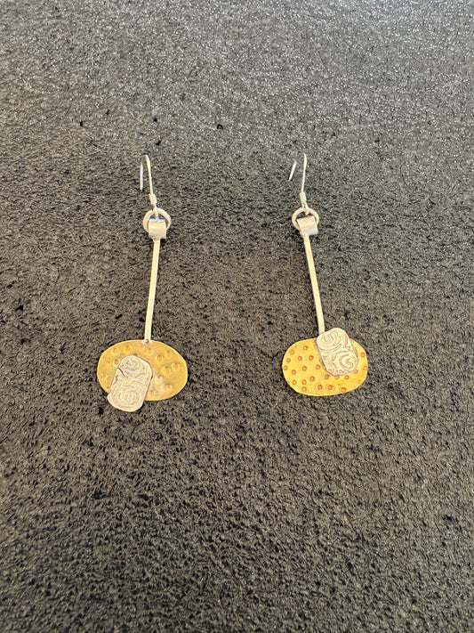 Two tone brass and sterling silver lightweight dangle earrings