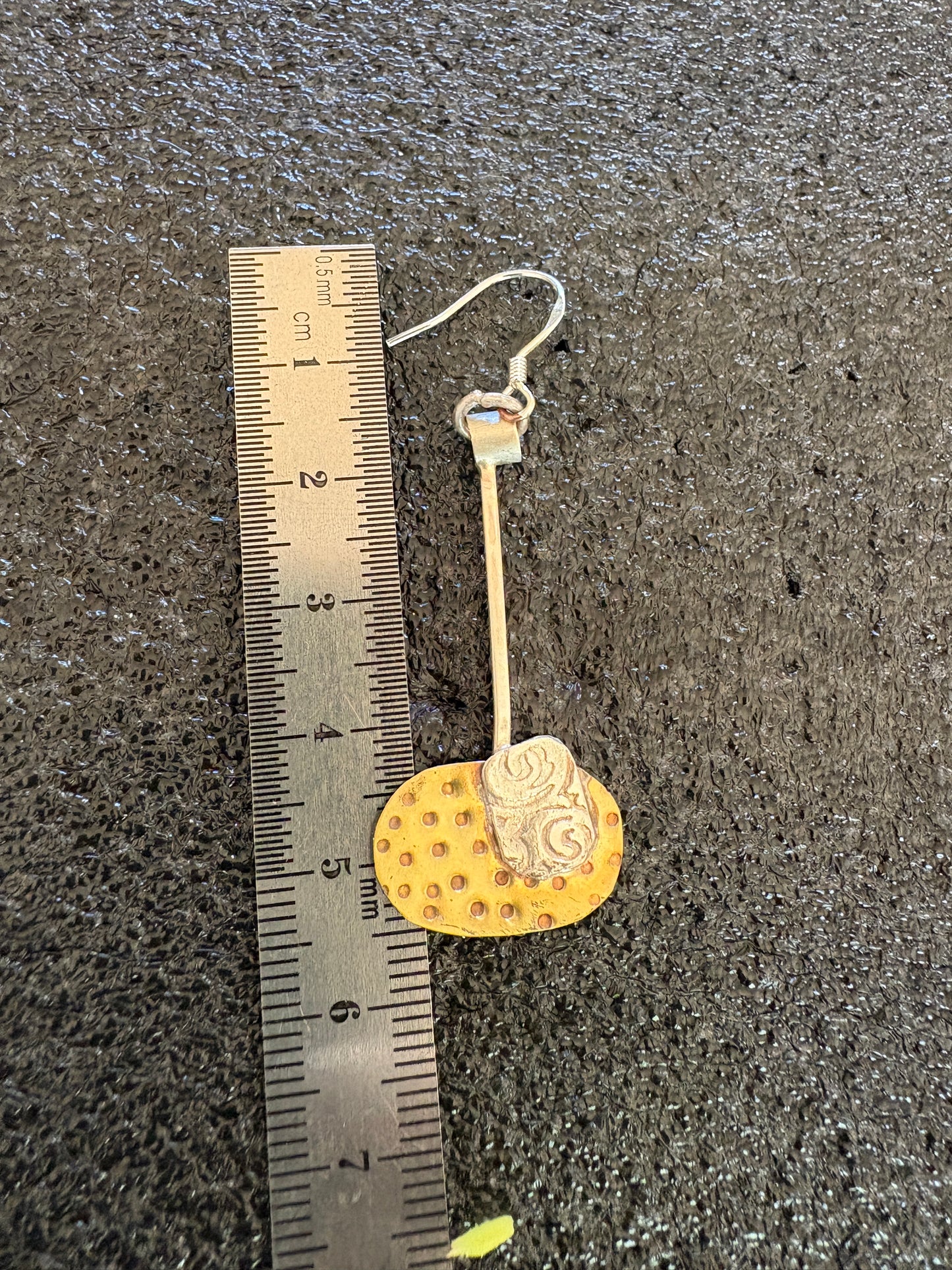 Two tone brass and sterling silver lightweight dangle earrings
