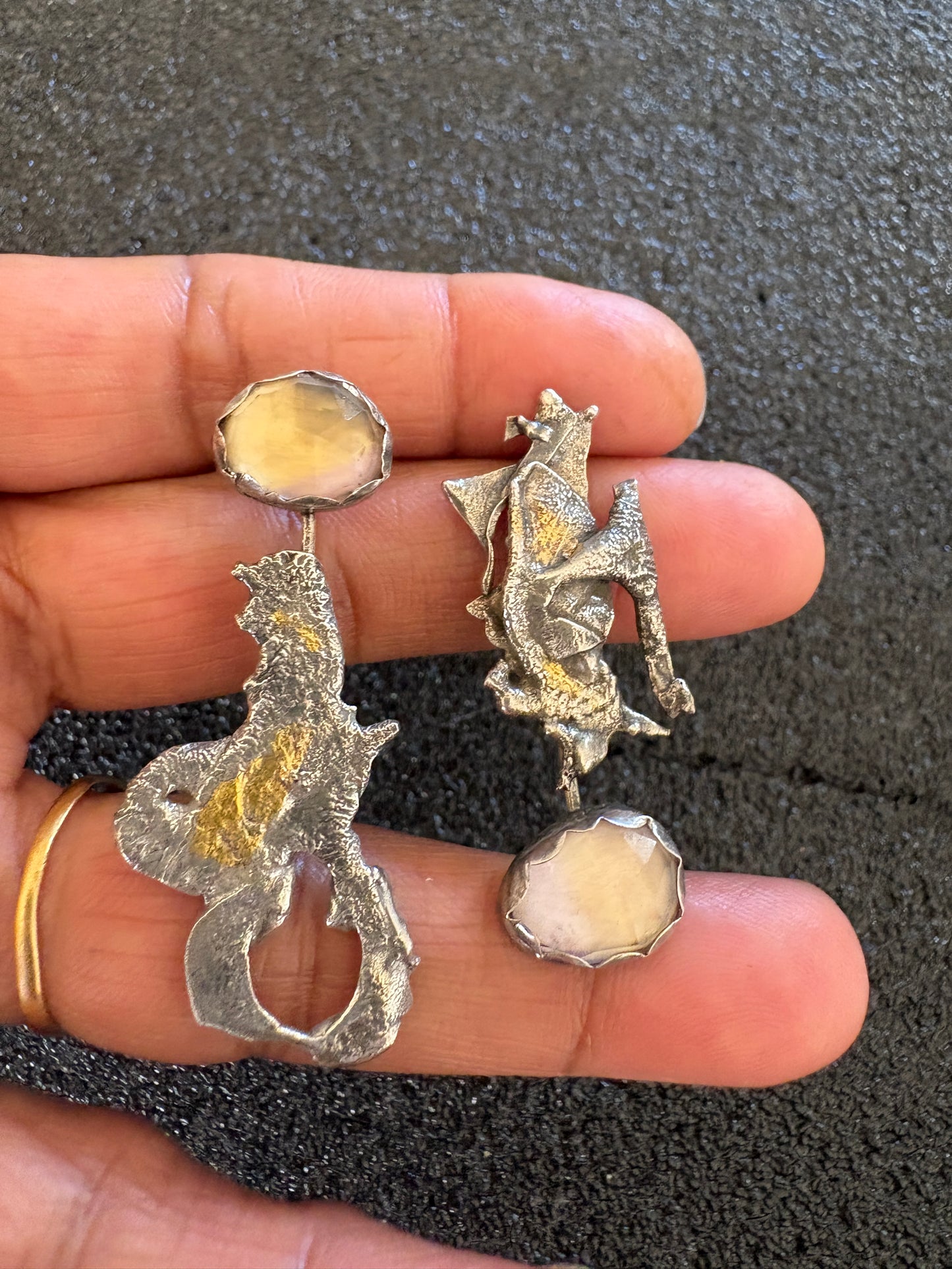 Asymmetric fused Sterling silver and Ametrine earrings with Kuem Boo