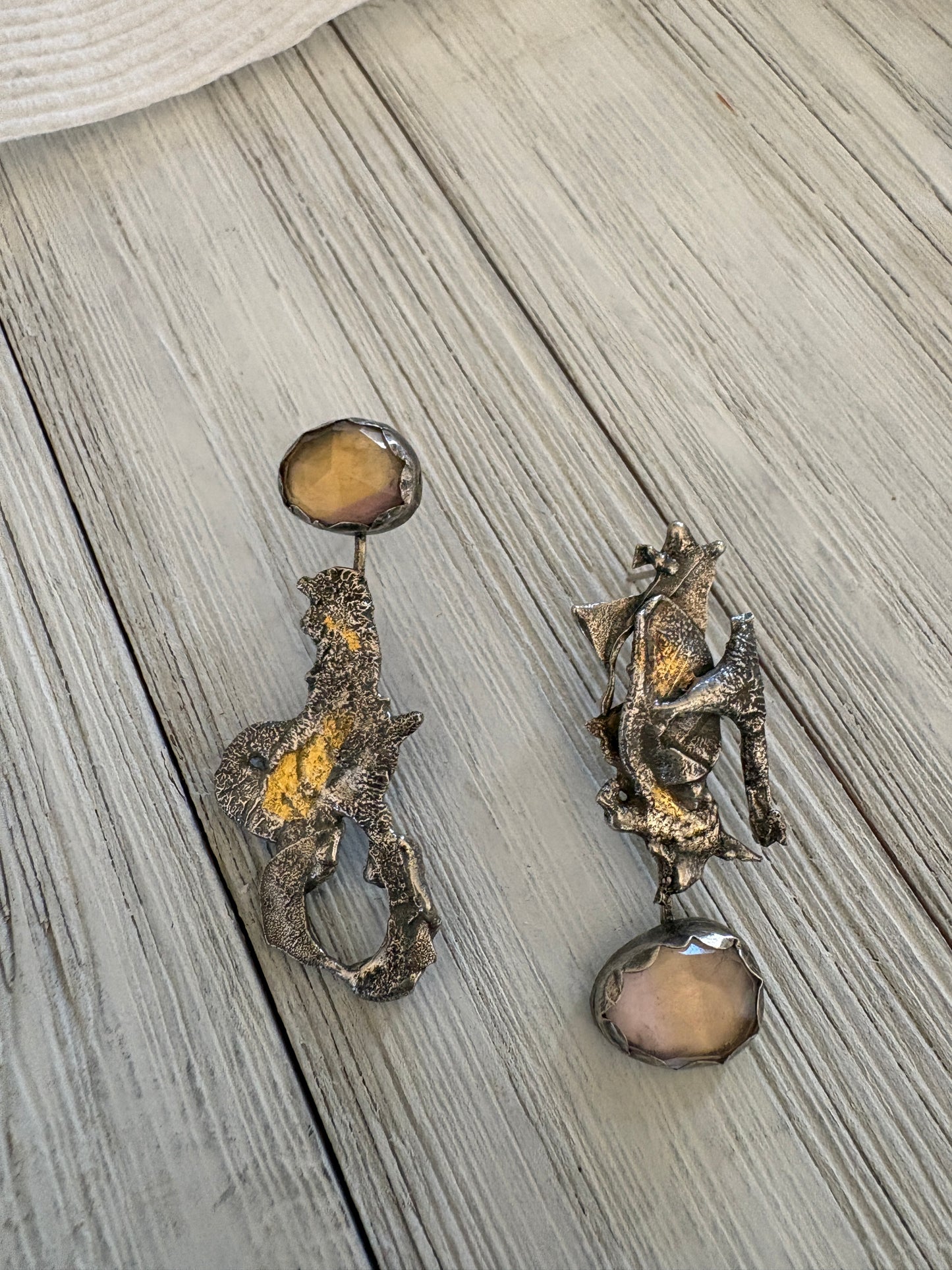 Asymmetric fused Sterling silver and Ametrine earrings with Kuem Boo