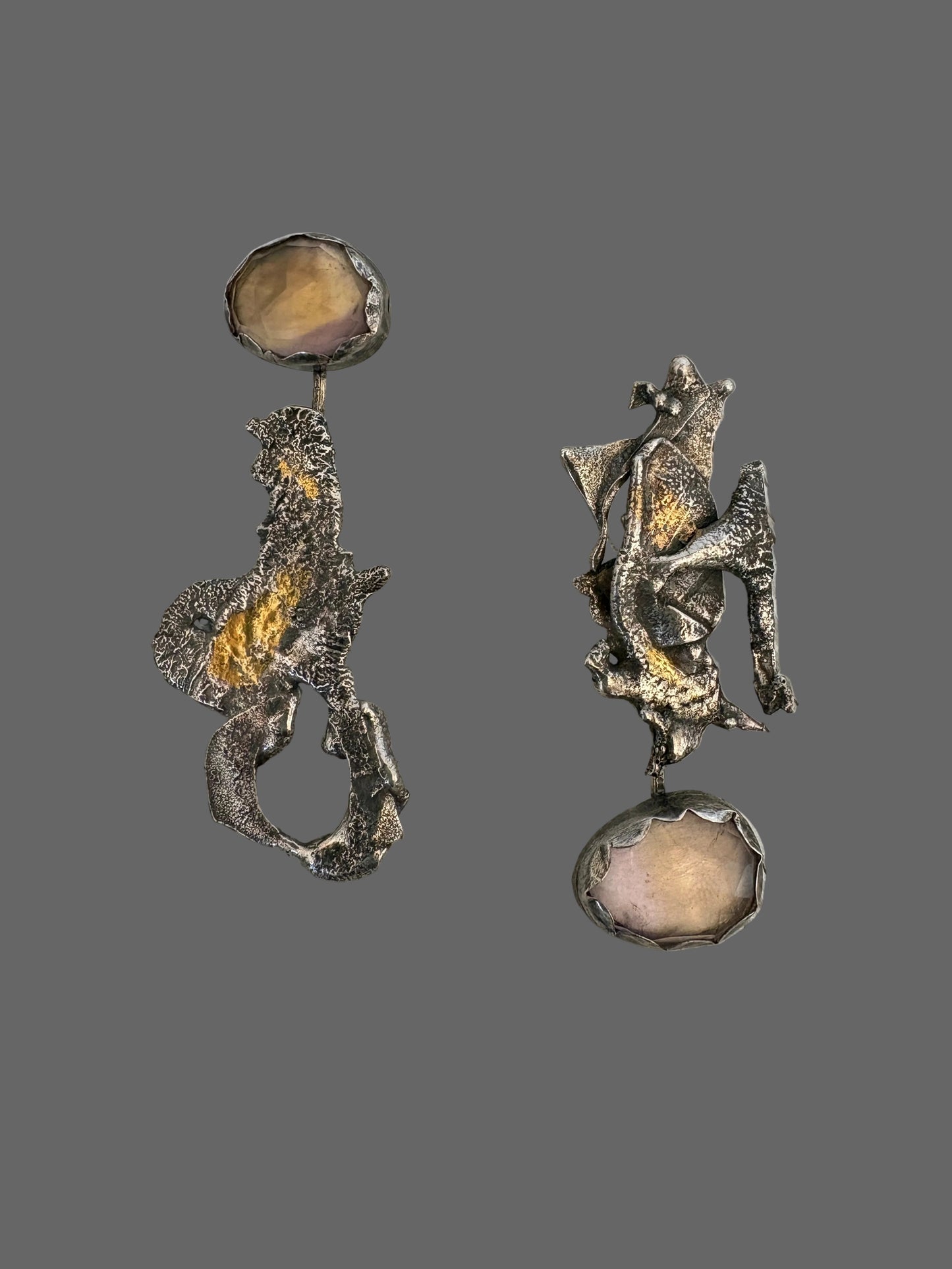 Asymmetric fused Sterling silver and Ametrine earrings with Kuem Boo