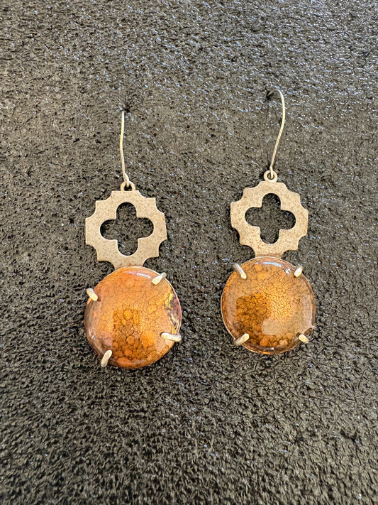 Brown Enamel , steel and sterling silver earrings