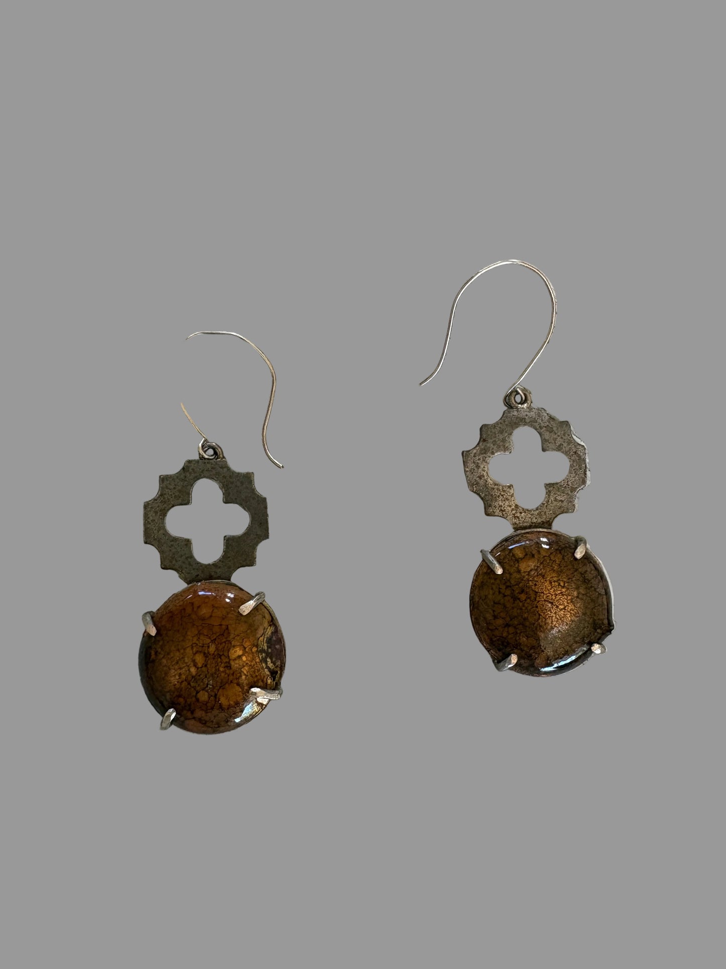 Brown Enamel , steel and sterling silver earrings