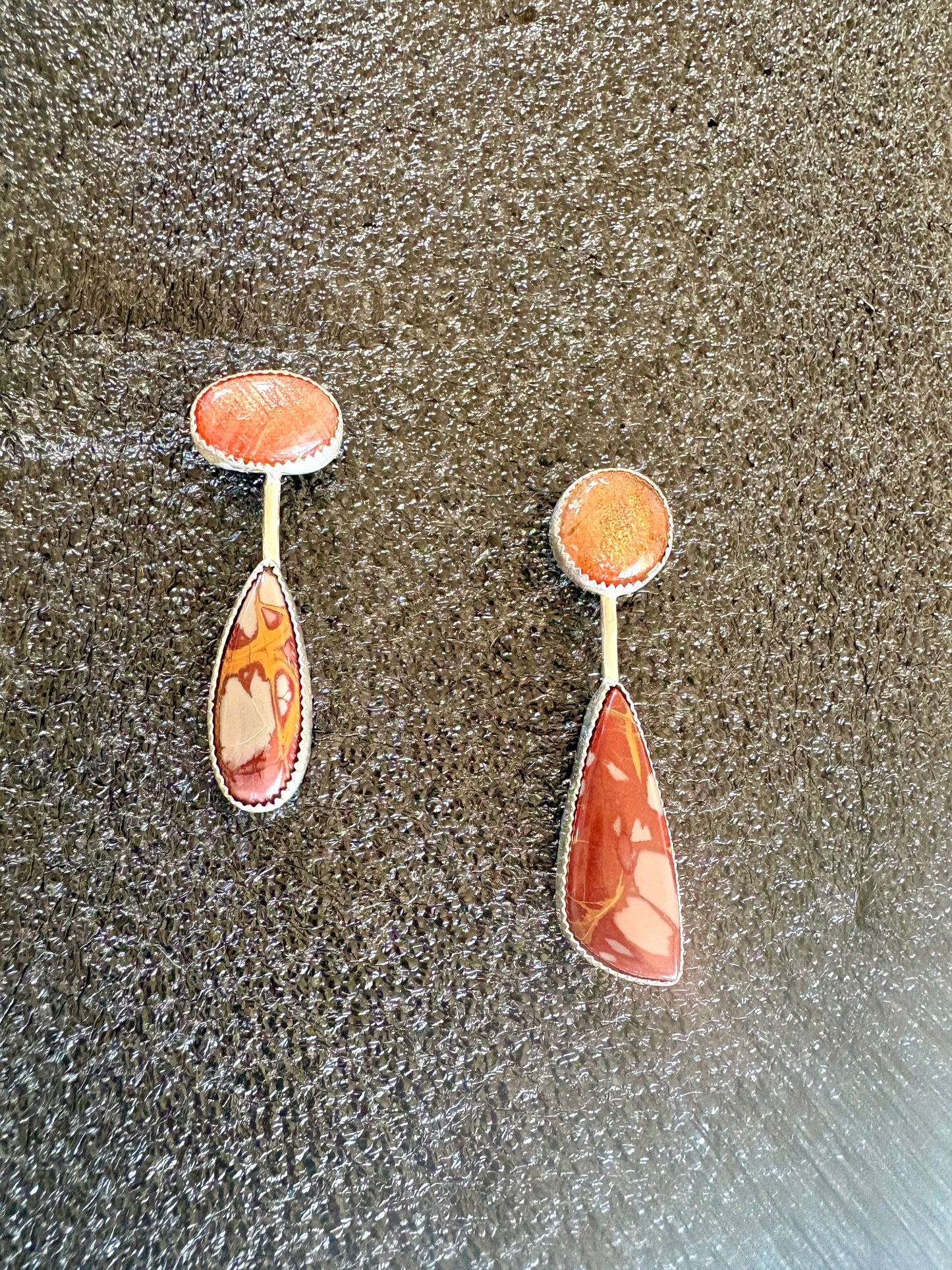 Red Jasper Asymmetric, One of a kind earrings with posts