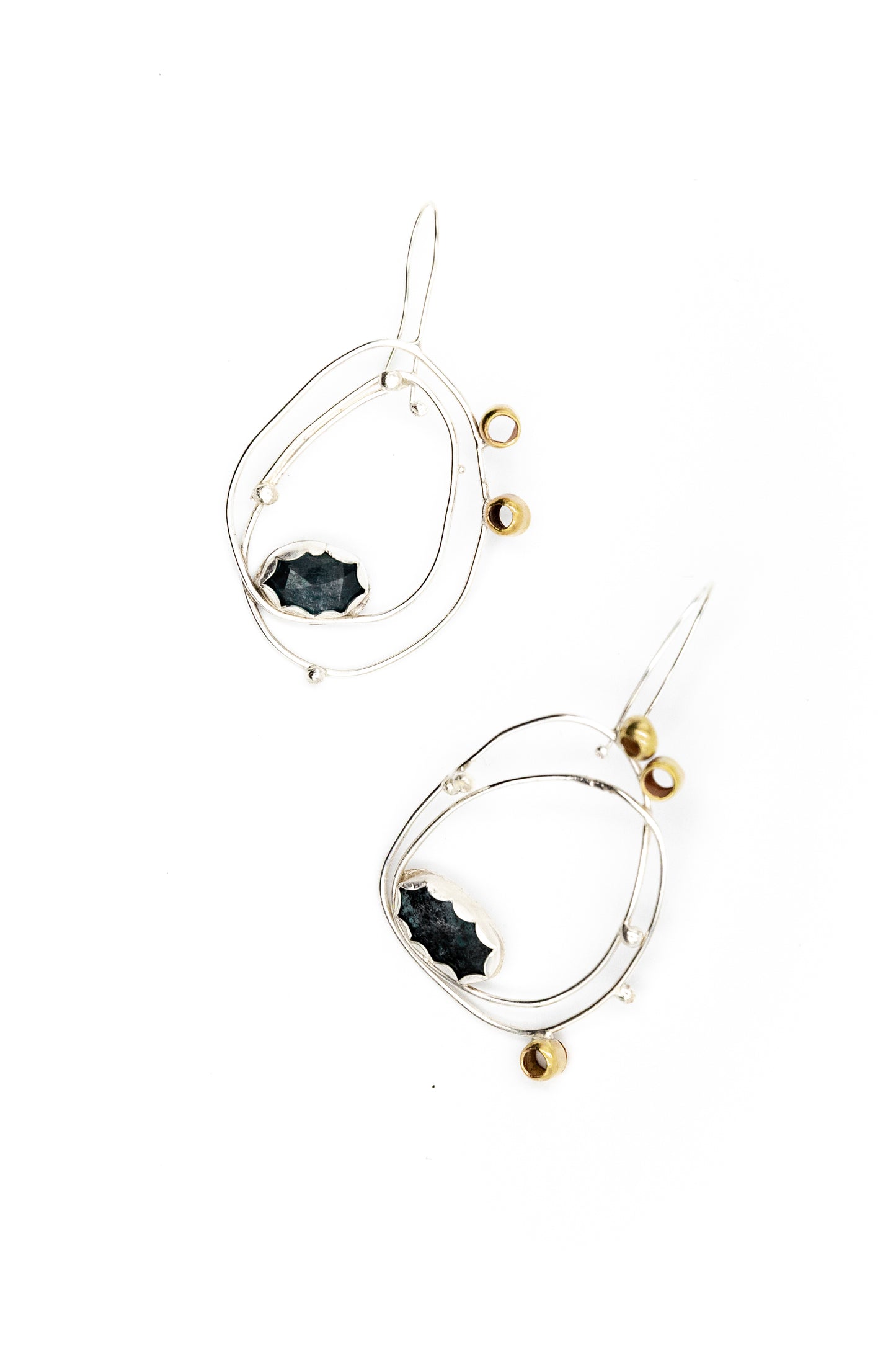 indigo kyanite earrings in silver with brass details