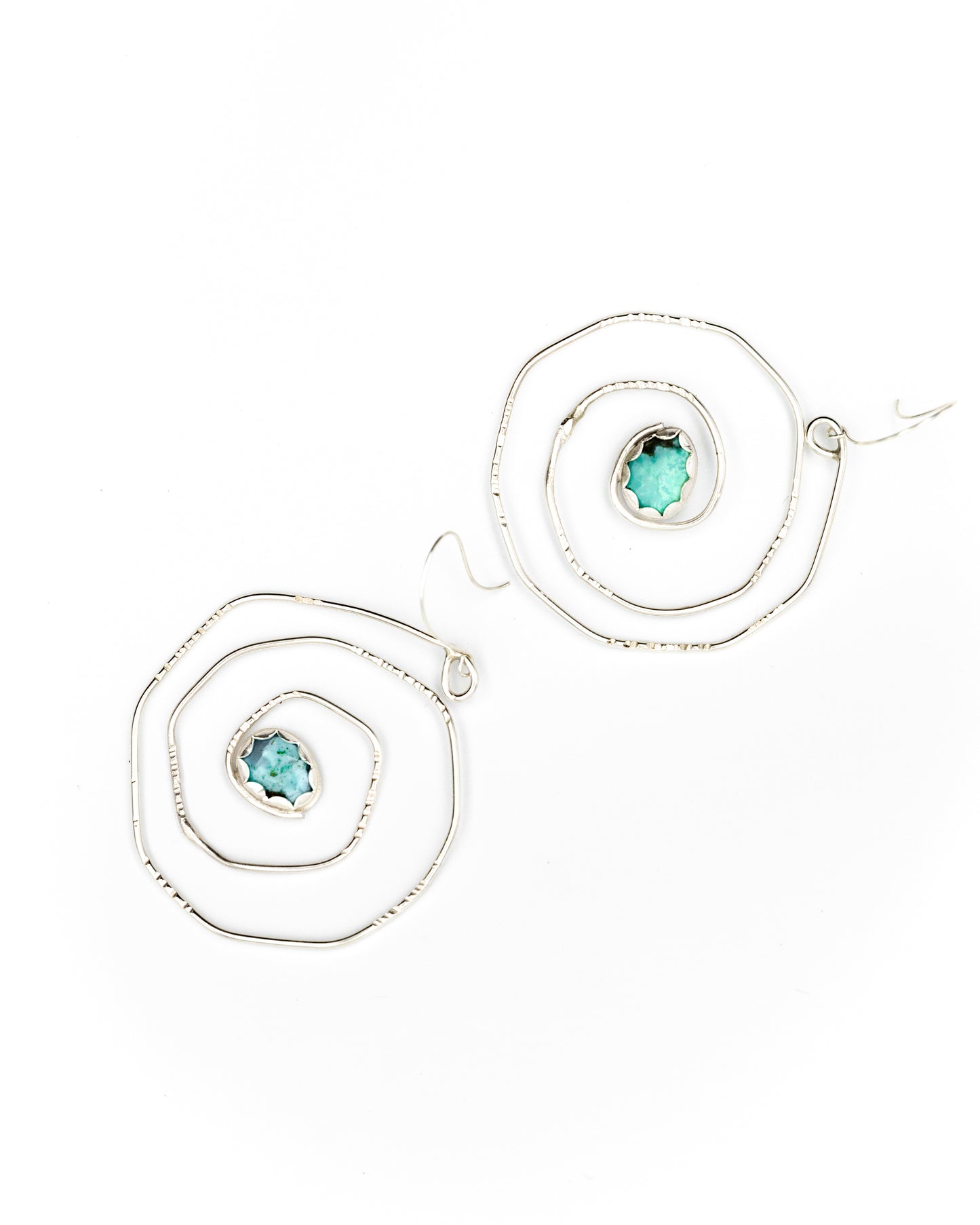 Swirl silver earrings with turquoise