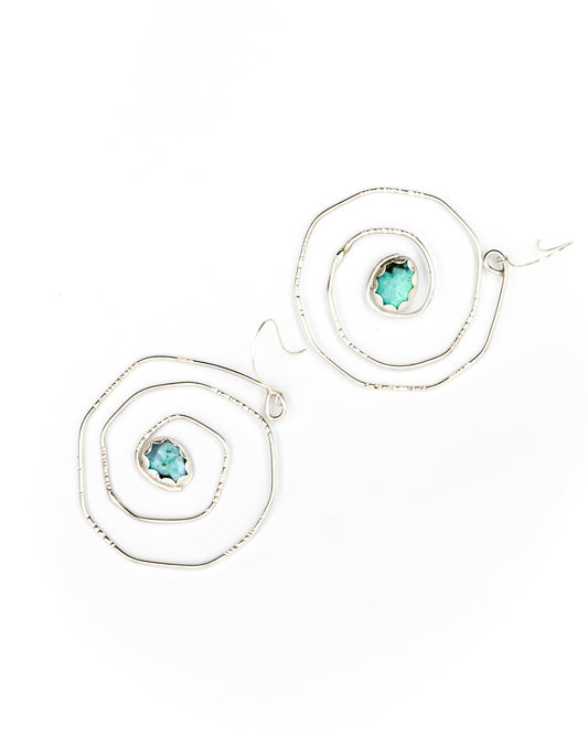 Swirl silver earrings with turquoise