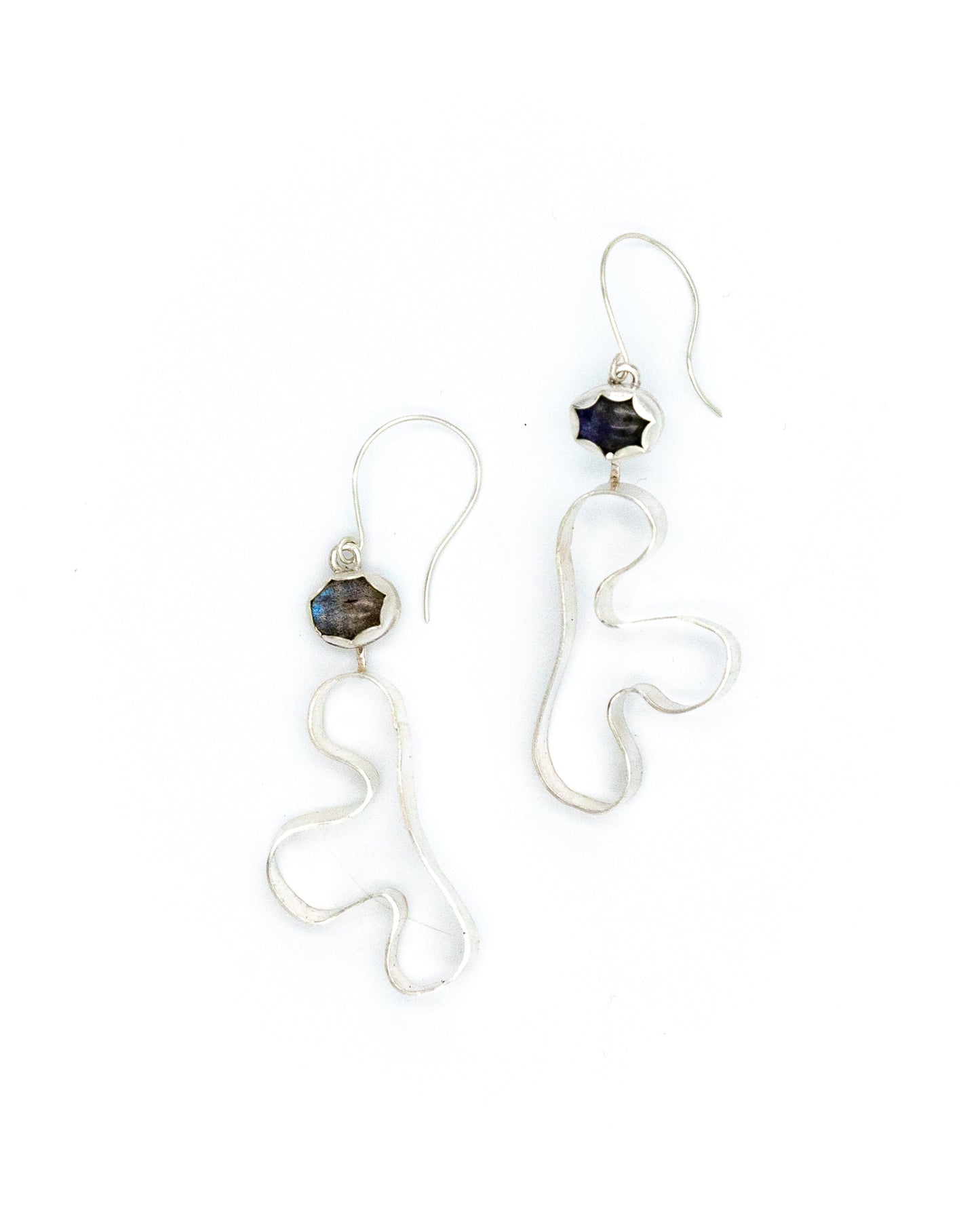 labradorite and silver half flower earrings