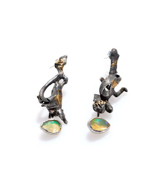 Asymmetric keum boo earrings with Opals