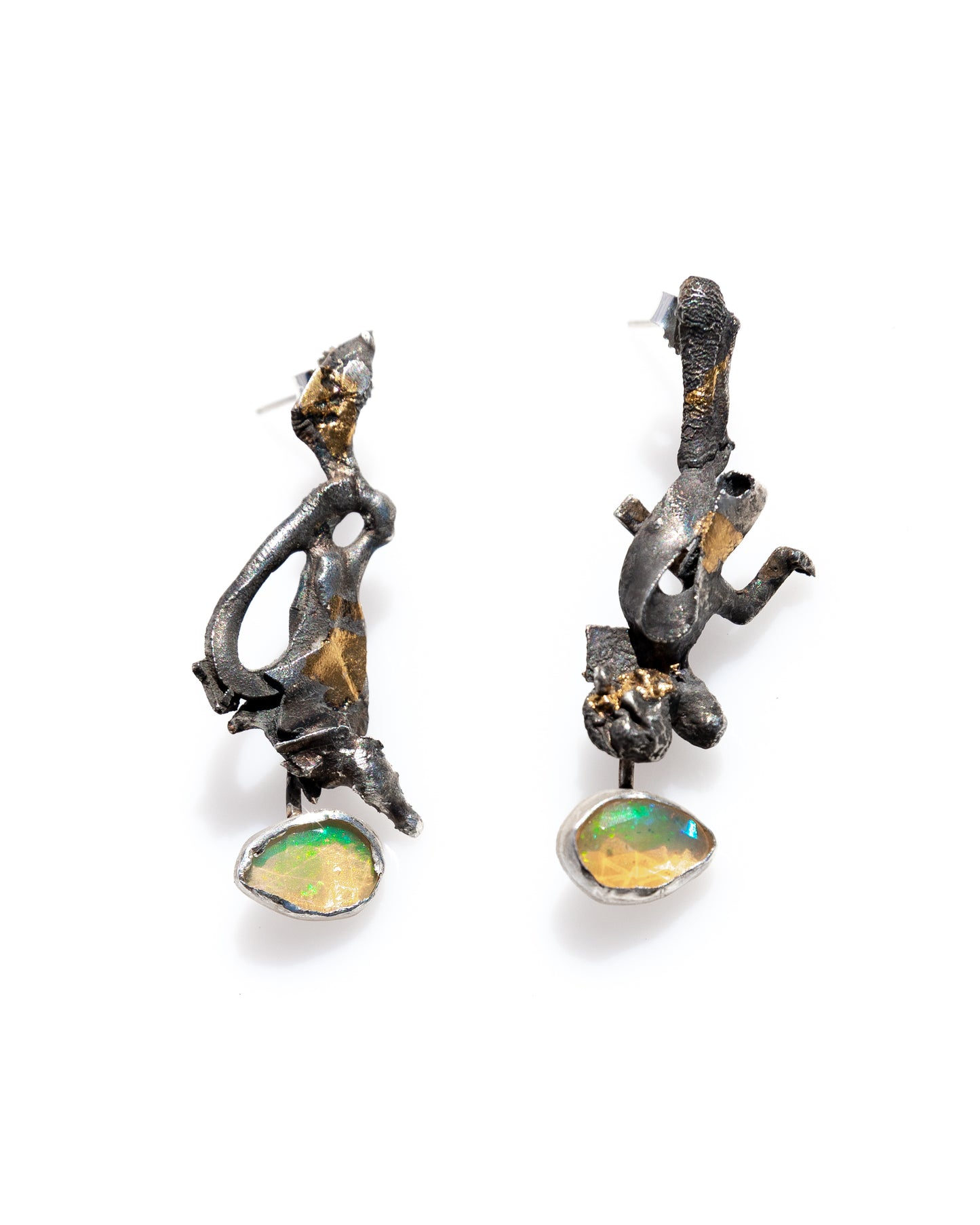 Asymmetric keum boo earrings with Opals
