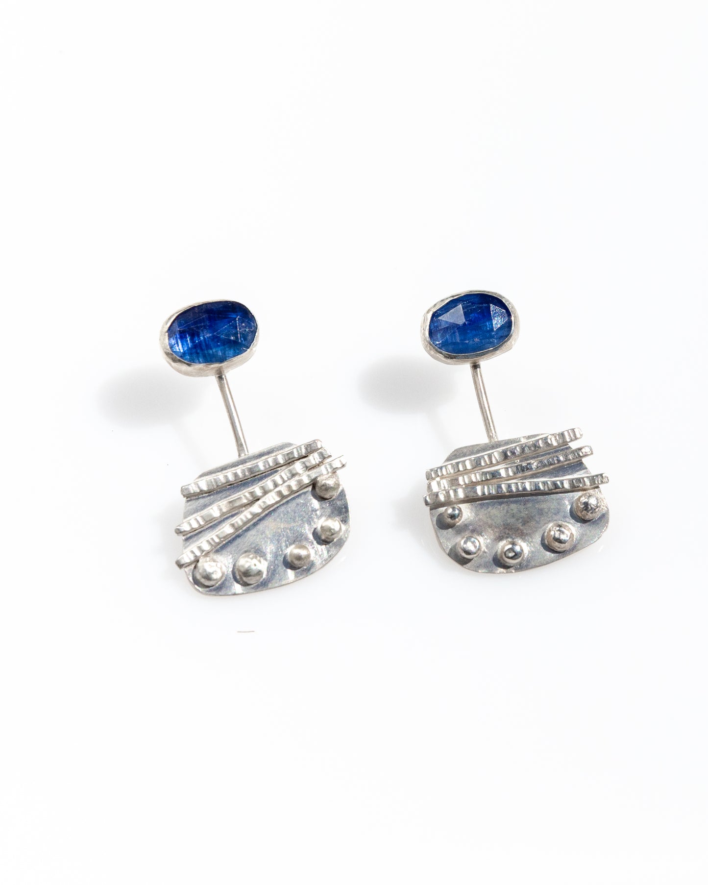 Blue Kyanite and sterling silver earrings with texture