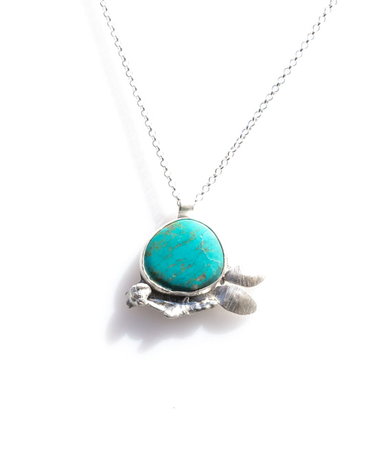 silver twig and turquoise necklace